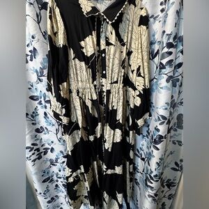 Floral Black and Cream Button-Down Dress